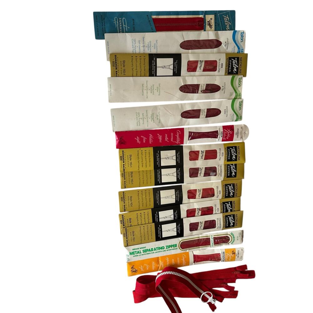 Vintage Mixed Red Zippers Lot of 16 Sewing Notions Arts Crafts Seamstress
